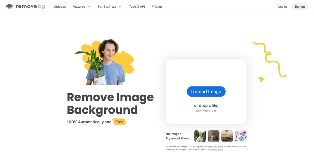 Screenshot showing before and after background removal using Remove.bg